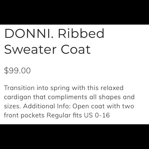 DONNI Ribbed Sweater/Cardigan, NIP - Picture 2 of 3